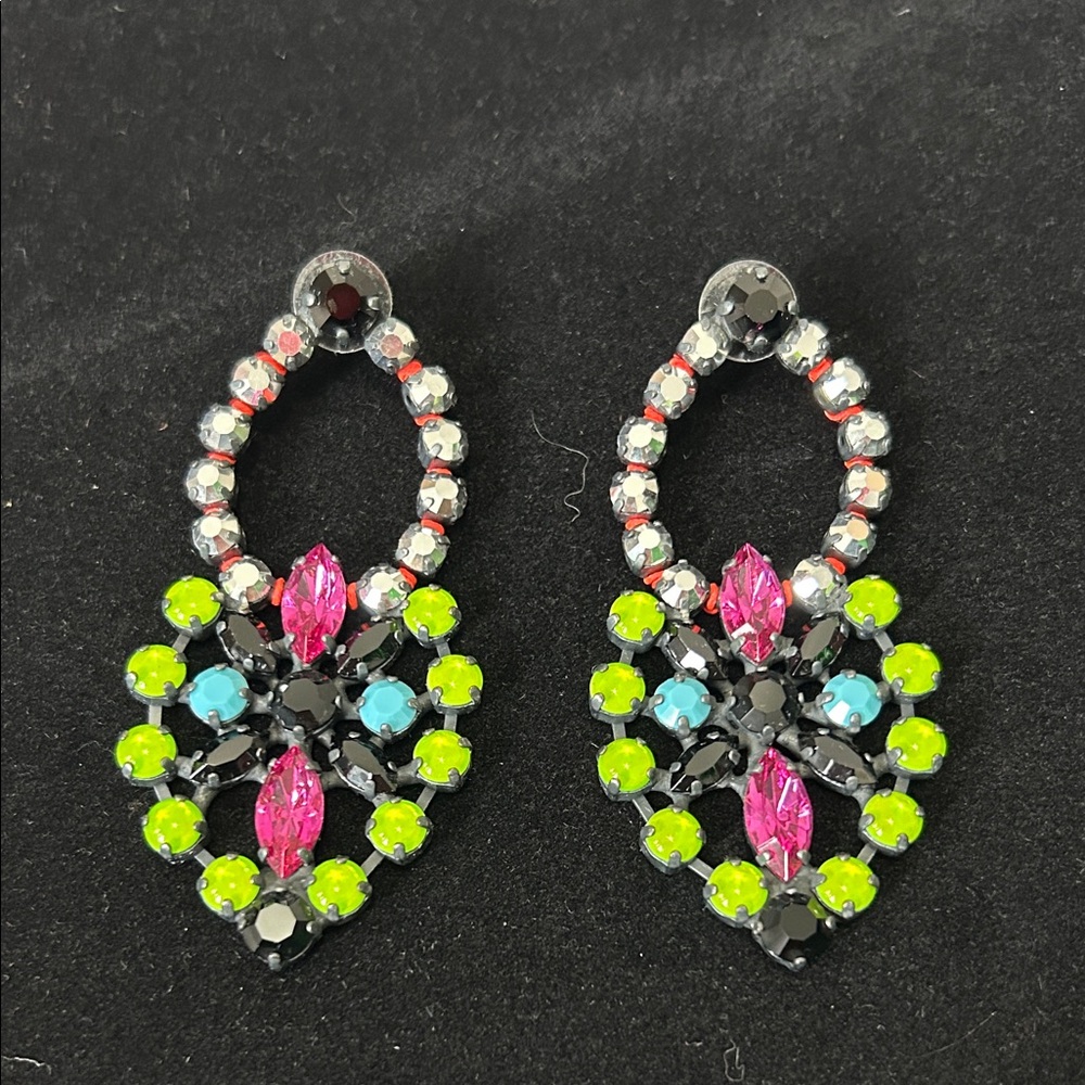 Multicolored Rhinestone Dangle Pierced Earrings - image 1